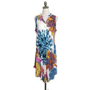 Seven Islands Sleeveless Dress Size XL Vibrant Bohemian Floral Butterflies Flowy